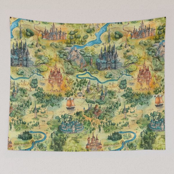 Item preview, Decorative Map of Lands with Trees and Fortresses designed and sold by Piotrek0001.