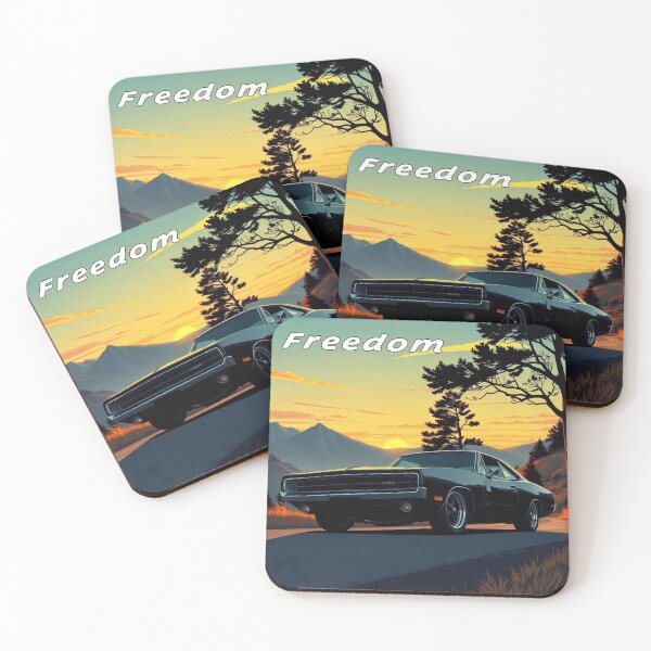 Item preview, Dodge Challenger in the mountains, sunrise, freedom 3 designed and sold by Salimgor Hangaround Music.