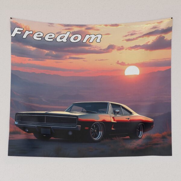 Item preview, Dodge Challenger in the mountains, sunrise, freedom 4 designed and sold by Salimgor Hangaround Music.
