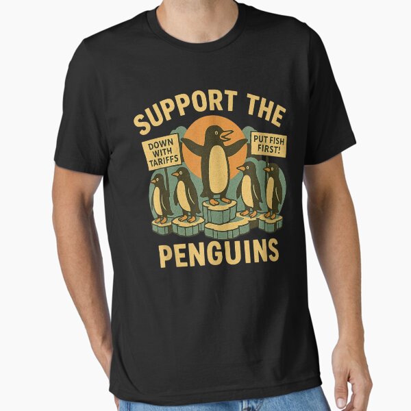 Vista previa del artículo con la obra «Resistir a los pingüinos contra los aranceles retro», diseñado y vendido por Kixola.
