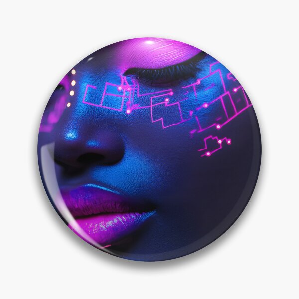 Item preview, Futuristic neon portrait with digital circuit pattern designed and sold by Artessie.