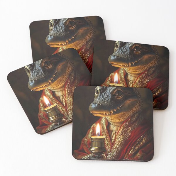 Item preview, Lizard in regal robe holding a candle, dim lighting designed and sold by Artessie.