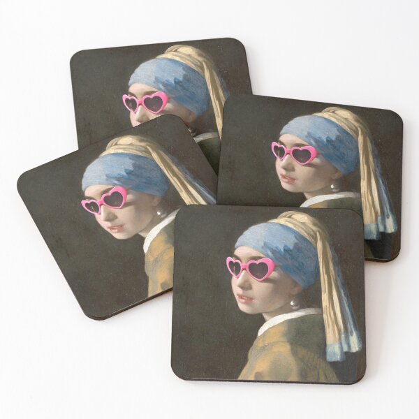 Item preview, Girl with pearl earring  with pink heartshaped sunglasses designed and sold by Photopat.