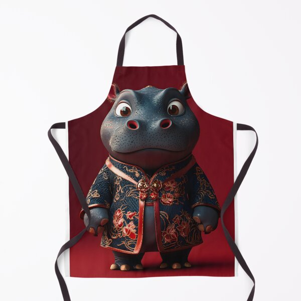 Item preview, Charming cartoon hippo in elegant embroidered outfit designed and sold by Artessie.