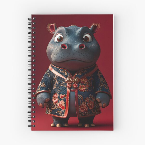 Item preview, Charming cartoon hippo in elegant embroidered outfit designed and sold by Artessie.