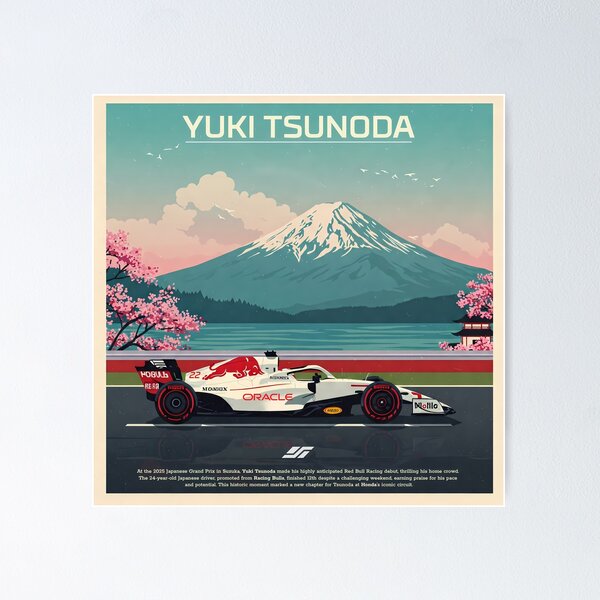 Item preview, Japanese F1 Race Art 2025 - Driver Tribute - Mountain & Blossom Poster designed and sold by Studio F1Grid.