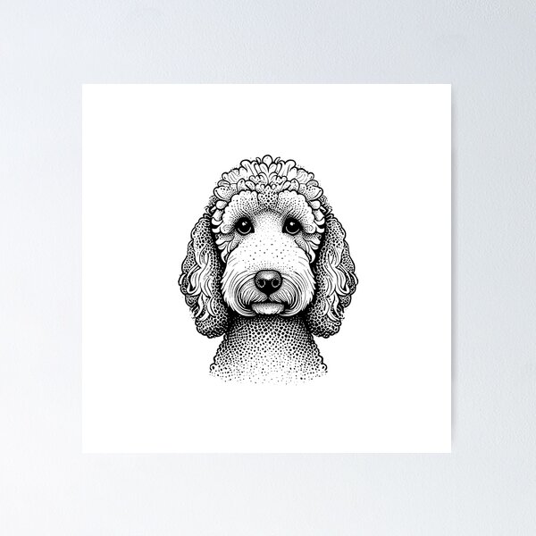Item preview, Poodle's dog head illustration made with black and white dots designed and sold by Pug-In-Mug.