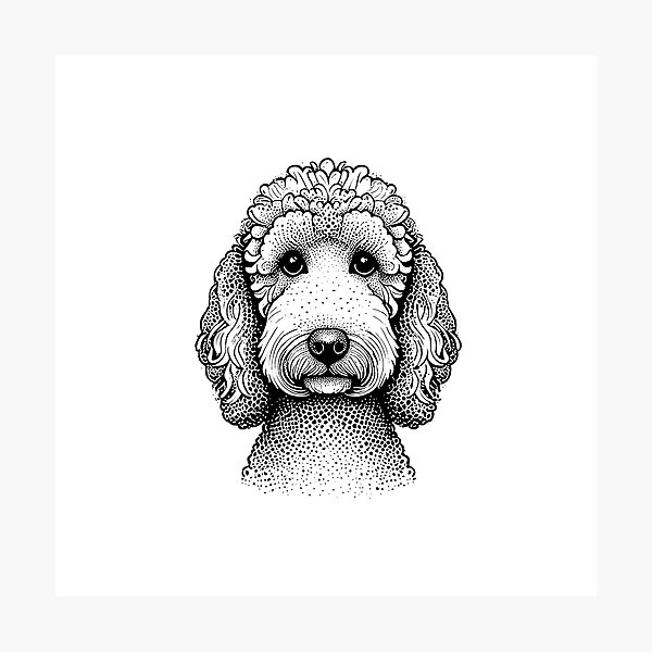 Item preview, Poodle's dog head illustration made with black and white dots designed and sold by Pug-In-Mug.