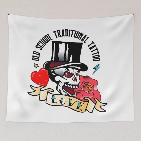 Item preview, skull tattoo old school skull death's head hat rose love banner designed and sold by Achille3777.