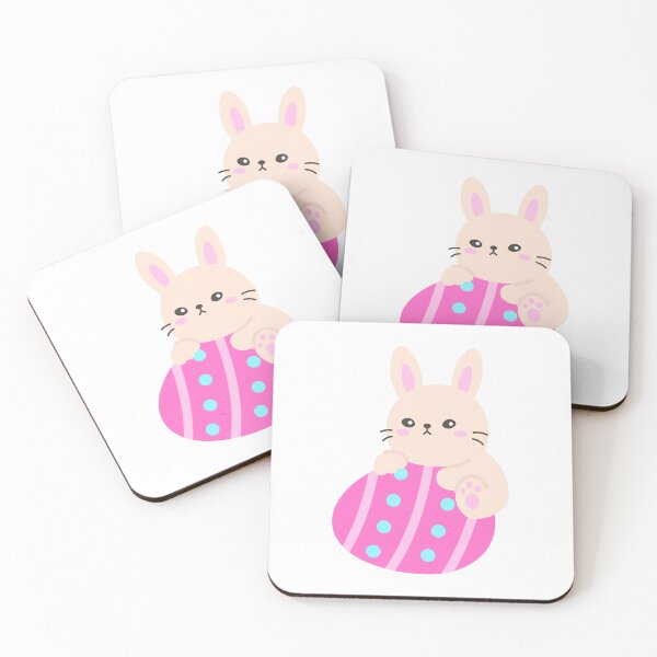 Item preview, Kawaii Bunny with Striped Pink Easter Egg designed and sold by BubiStudio.