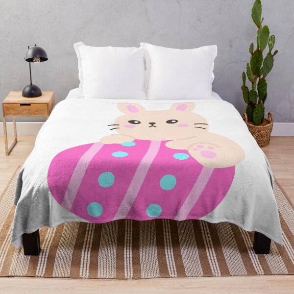 Item preview, Kawaii Bunny with Striped Pink Easter Egg designed and sold by BubiStudio.