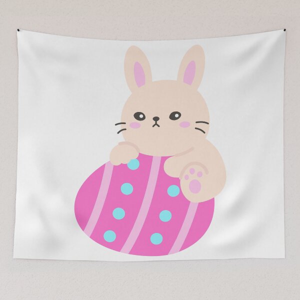 Item preview, Kawaii Bunny with Striped Pink Easter Egg designed and sold by BubiStudio.
