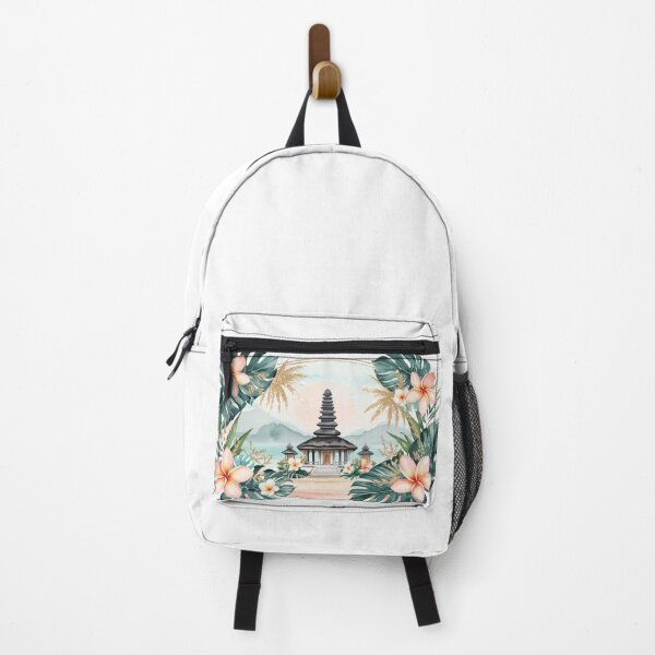 Item preview, Tropical Bali Watercolor Design – Temple and Exotic Flowers designed and sold by StormArte.