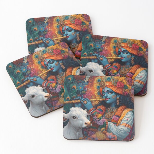 Item preview, Divine figure playing flute amidst vibrant florals designed and sold by Artessie.