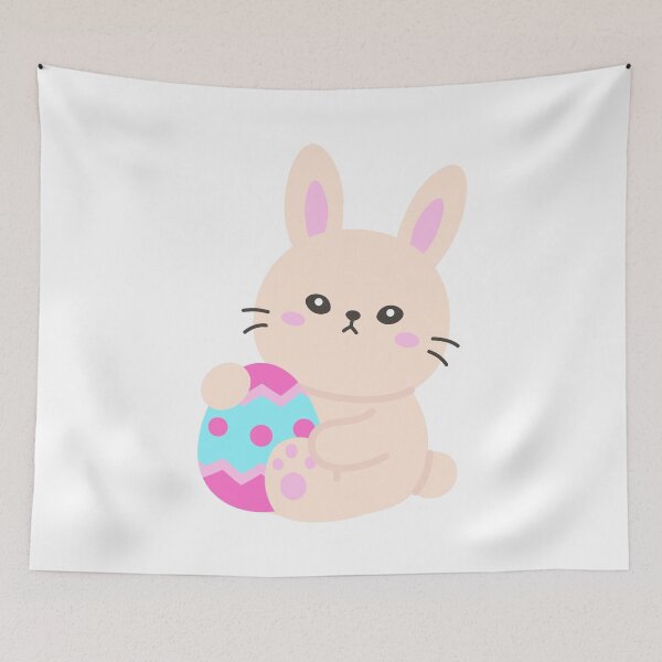 Item preview, Tilt-Head Bunny Hugging Colorful Easter Egg – Cute Pastel Kawaii Sticker designed and sold by BubiStudio.