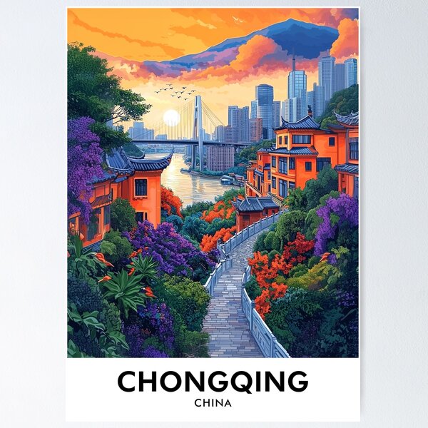Aperçu de l'œuvre Impression de voyage rétro de Chongqing, Chine créée et vendue par HomeLivingCo.