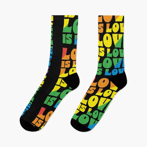 Item preview, Love is Love Pride Month Greeting Typography LGBTQIA colorful rainbow design designed and sold by Jdawnink.