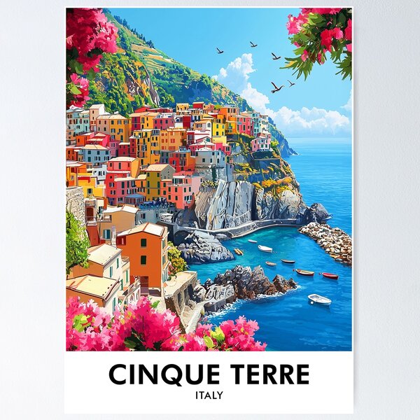 Item preview, Cinque Terre Italy Retro Travel Print designed and sold by HomeLivingCo.