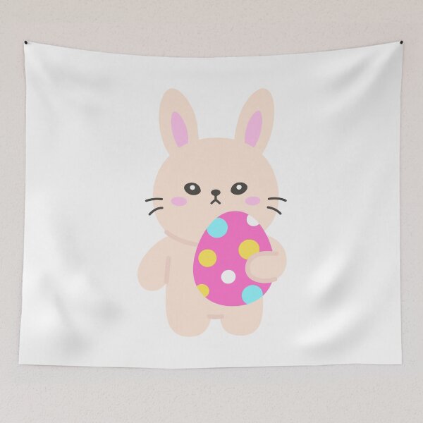 Item preview, Standing Bunny Holding Pink Polka Dot Easter Egg – Adorable Kawaii Spring Sticker designed and sold by BubiStudio.