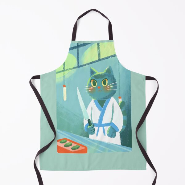 Item preview, Meet Chef Meowtoro, the fearless feline sushi master! Dressed in traditional chef garb with a bold red sash and confidently wielding his knife designed and sold by helga-wigandt.