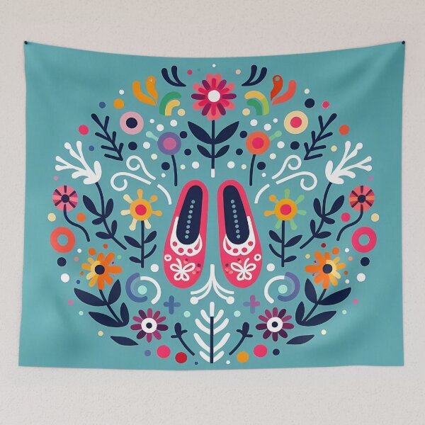 Item preview,  Scandinavian Folk Art Ballet Shoes – Whimsical Floral Dance by heidiannemorris designed and sold by FOLK ART FUSION by heidiannemorris.