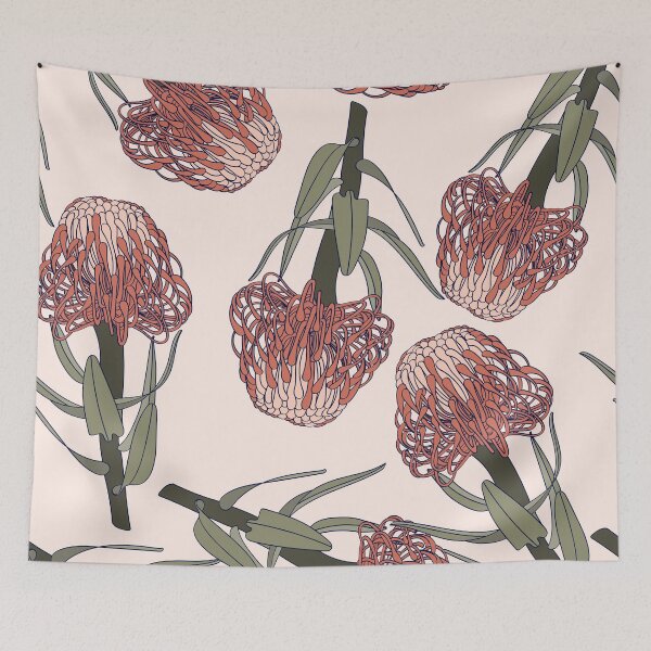 Item preview, Trendy retro Protea, Leucospermum flowers and botanical garden seamless pattern. designed and sold by MatyKotiv.