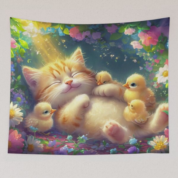 Item preview, Sleeping Kitten Among Chicks designed and sold by m-y-A-I-A-R-T-.