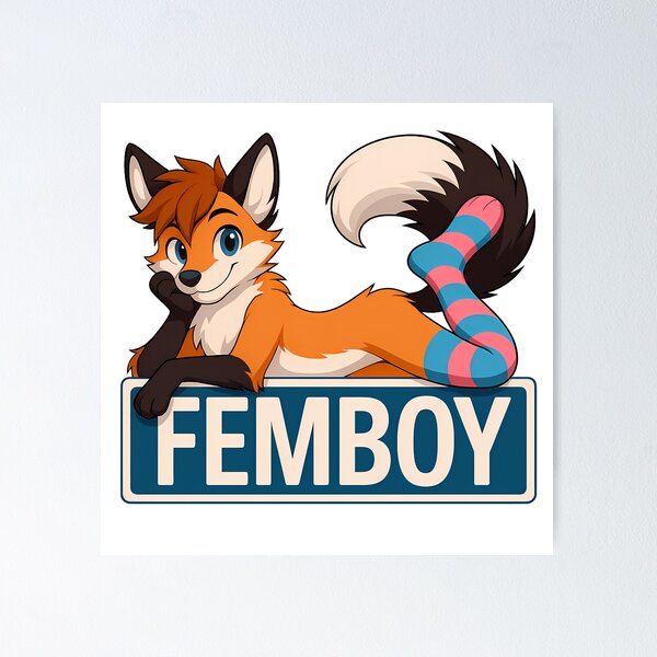 Cute Femboy Fox in Programming Socks Furry Sign Poster