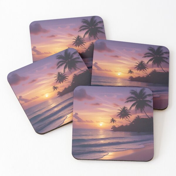 Item preview, Tropical Island Sunset Print – Serene Beach Scene with Palm Trees & Gentle Waves, Warm Golden to Twilight Hues, Peaceful Ocean Wall Art for Home Decor & Gifts designed and sold by naivnoia.