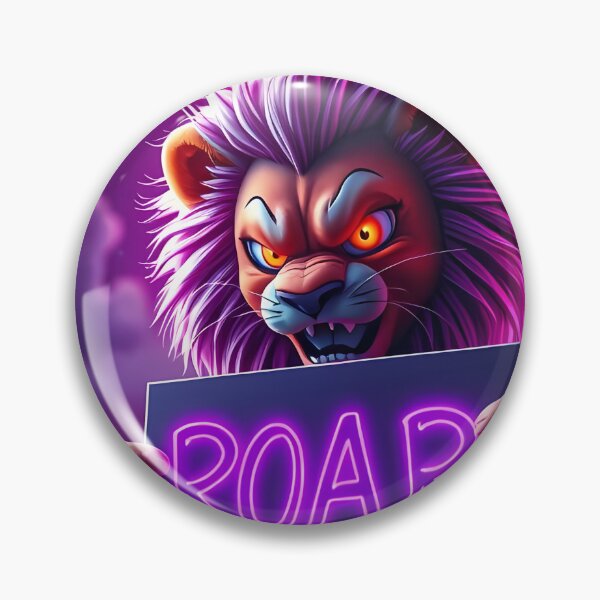 Artikelvorschau, Neon brüllender Löwe mit ROAR-Schild – Mutige Cyberpunk-Kunst entworfen und verkauft von FusionCipher.