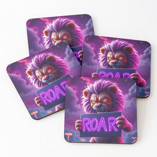 Item preview, Neon Roaring Lion Holding ROAR Sign – Bold Cyberpunk Art designed and sold by FusionCipher.