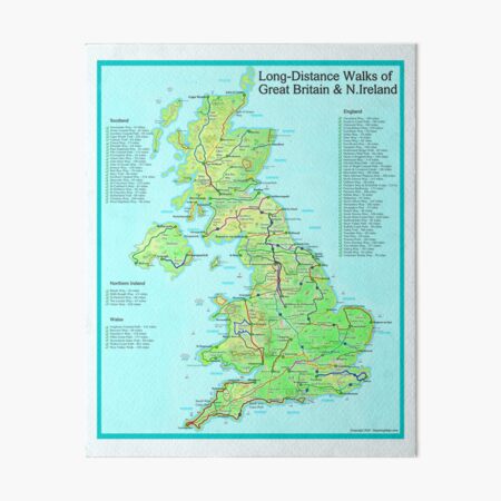 Vista previa del artículo con la obra «Paseos de larga distancia por Gran Bretaña e Irlanda del Norte», diseñado y vendido por Inspiring Maps.