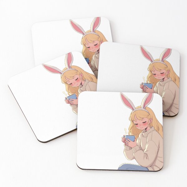 Item preview, Cozy Anime Bunny Girl with Coffee – Soft Aesthetic Illustration designed and sold by artiviohub.