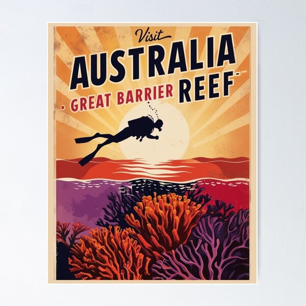 Item preview, Visit Australia Poster– Great Barrier Reef Retro  designed and sold by Arthaven10 ⭐⭐⭐⭐⭐.