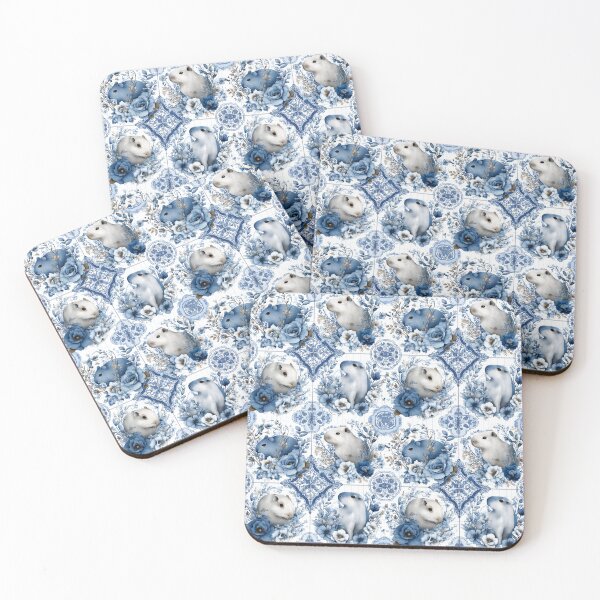 Item preview, Vintage Capybara Blue and White Porcelain Tile Floral Pattern designed and sold by Seeding Serendipity.