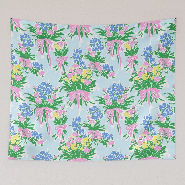 Item preview, Grandmillennial spring flowers and pink bows designed and sold by SophieClimaArt.