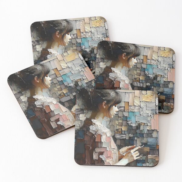 Item preview, Abstract Woman with Phone Digital Painting – Modern Mosaic Brushstroke Art designed and sold by VinBasis.