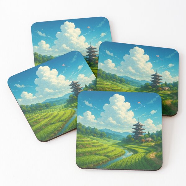 Item preview, Summer Fields of Japan – Terraced Rice Paddies and Blue Skies designed and sold by NihonKamonScape.