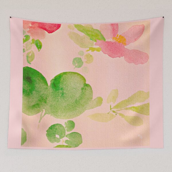 Item preview, Watercolor pastel flower pattern - pink & red flowers with foliage designed and sold by Harena Grace .