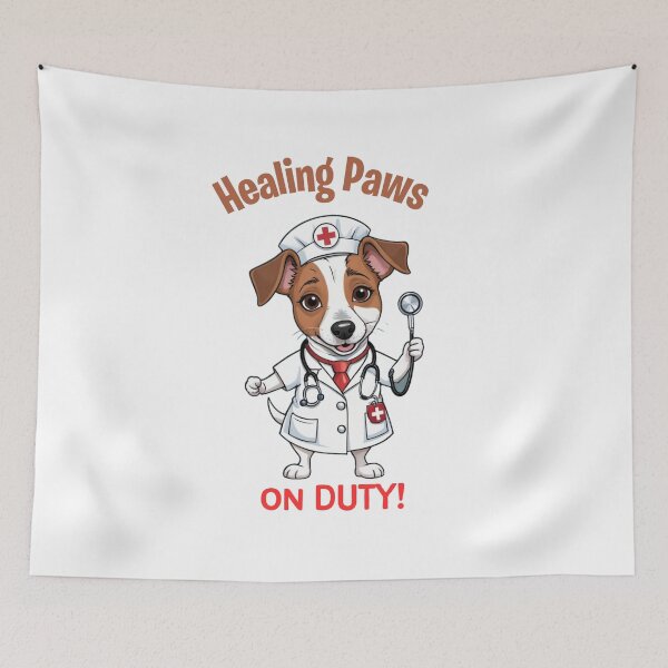 Item preview, Unique Funny Jack Russell Dog Owner - Nurse Cartoon Gift – Whimsical Pet-Themed Artwork – Pet and Owner Humor Cartoons designed and sold by KoraTalks.