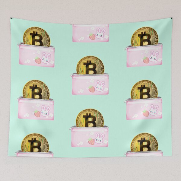 Item preview, Bitcoin symbol, Bitcoin money symbol, Bitcoin sign, Bitcoin in a pink wallet with cute bunny, white flowers and strawberry designed and sold by katecheerycake.