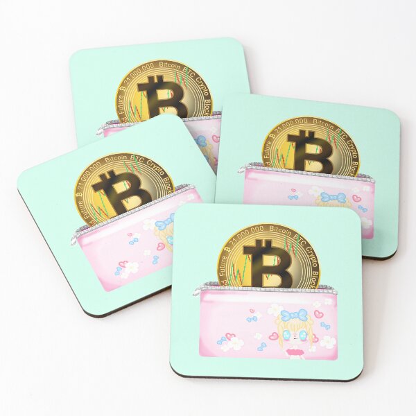 Item preview, Bitcoin symbol, Bitcoin money symbol, Bitcoin sign, Bitcoin in a pink wallet with cute girl, blue ribbons, white flowers and hearts designed and sold by katecheerycake.
