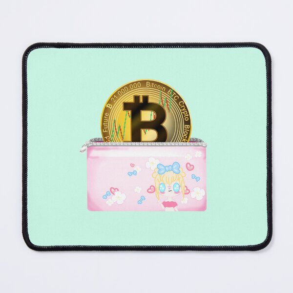 Item preview, Bitcoin symbol, Bitcoin money symbol, Bitcoin sign, Bitcoin in a pink wallet with cute girl, blue ribbons, white flowers and hearts designed and sold by katecheerycake.