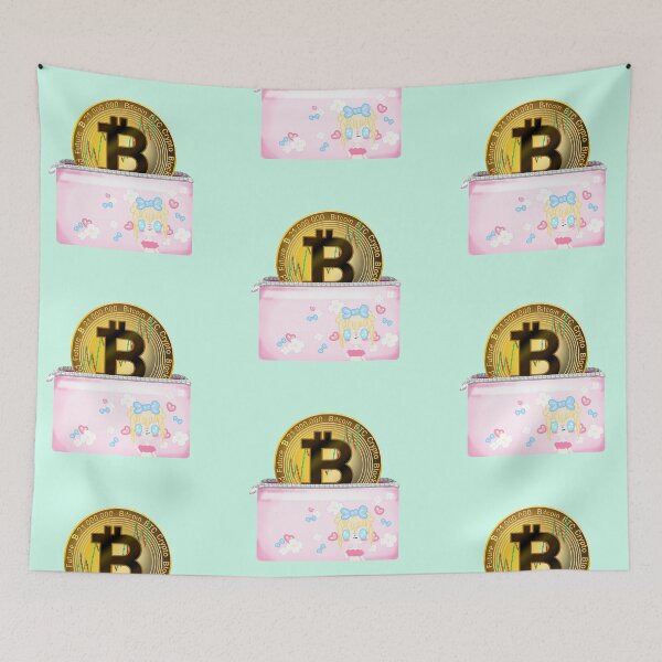 Item preview, Bitcoin symbol, Bitcoin money symbol, Bitcoin sign, Bitcoin in a pink wallet with cute girl, blue ribbons, white flowers and hearts designed and sold by katecheerycake.