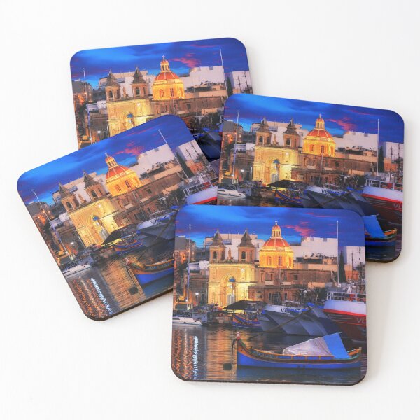 Item preview, Marsaxlokk church at blue hour - Cityscape photo designed and sold by TheArtistOf2022.