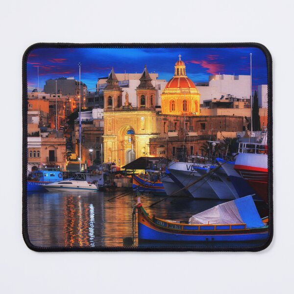 Item preview, Marsaxlokk church at blue hour - Cityscape photo designed and sold by TheArtistOf2022.