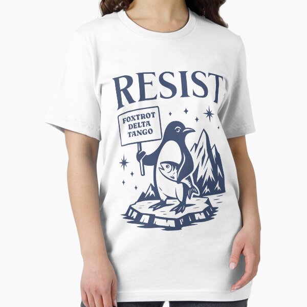Vista previa del artículo con la obra «Pingüinos contra aranceles resisten FDT anti Trump», diseñado y vendido por Filek-mable.