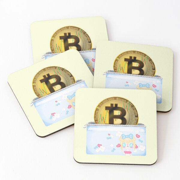 Item preview, Bitcoin symbol, Bitcoin money symbol, Bitcoin sign, Bitcoin in a blue wallet with cute girl, blue ribbons, white flowers and hearts designed and sold by katecheerycake.