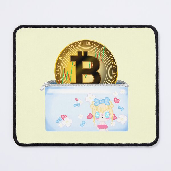 Item preview, Bitcoin symbol, Bitcoin money symbol, Bitcoin sign, Bitcoin in a blue wallet with cute girl, blue ribbons, white flowers and hearts designed and sold by katecheerycake.