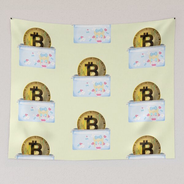 Item preview, Bitcoin symbol, Bitcoin money symbol, Bitcoin sign, Bitcoin in a blue wallet with cute girl, blue ribbons, white flowers and hearts designed and sold by katecheerycake.